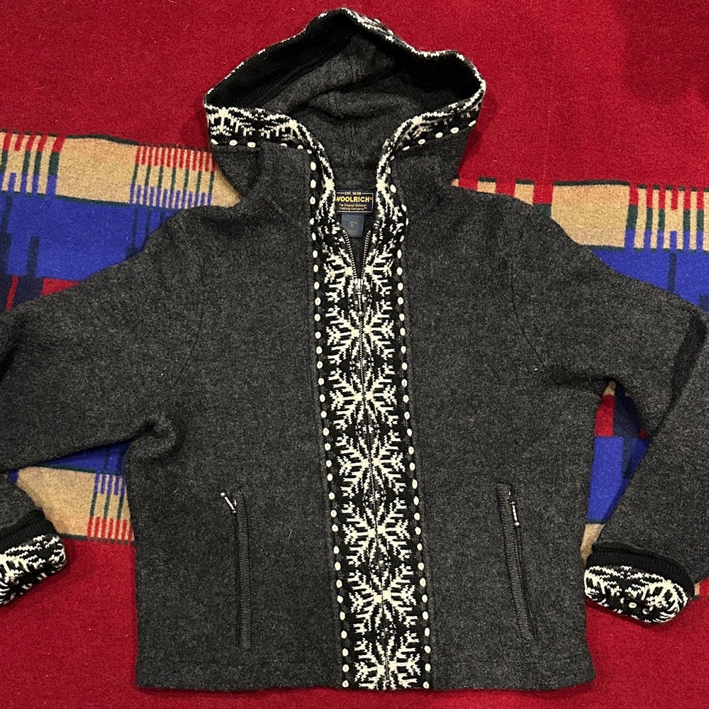 Woolrich Gray Hooded Jacket with Snowflake Pattern